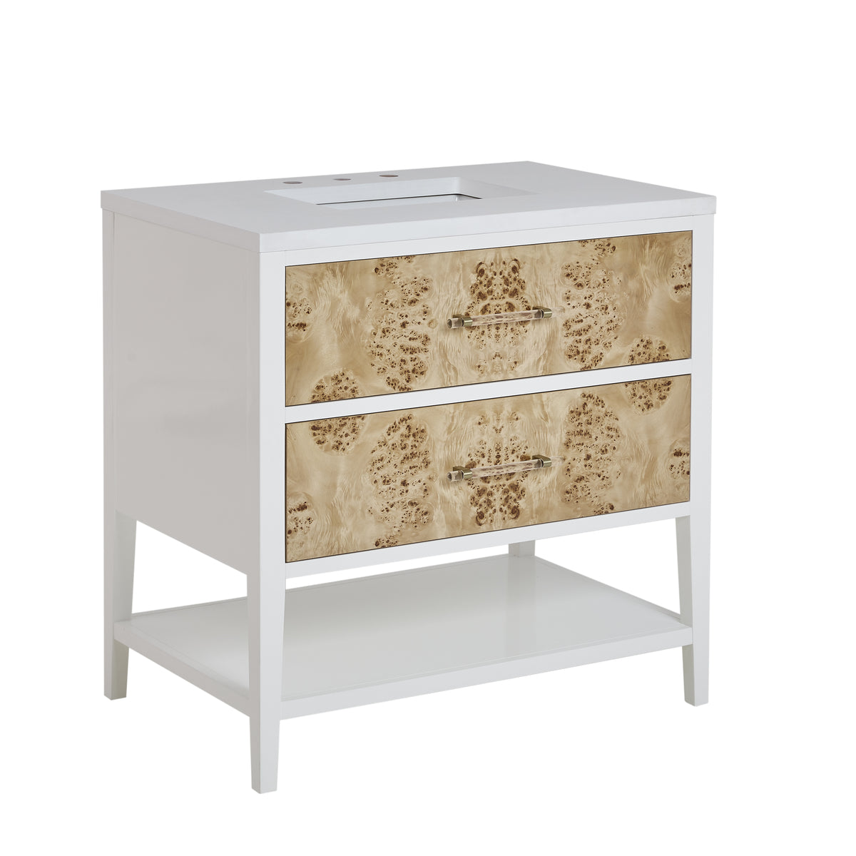 James Martin Olena 36" Single Bathroom Vanity, Polished White and Light Mappa Burl, view 12