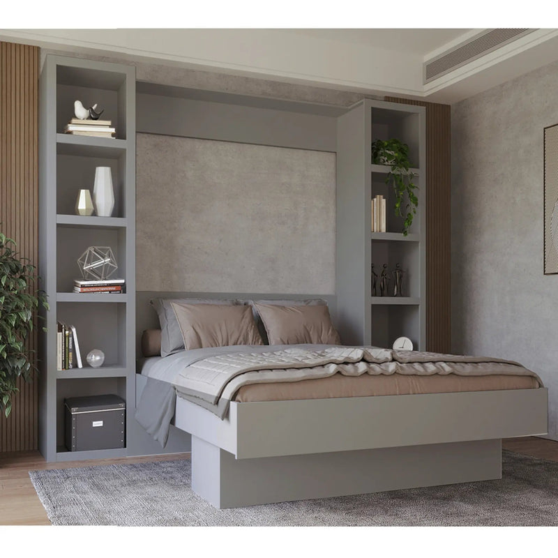 Easy-Lift Queen Murphy Wall Bed in Grey with Two Bookshelves by Sharicks
