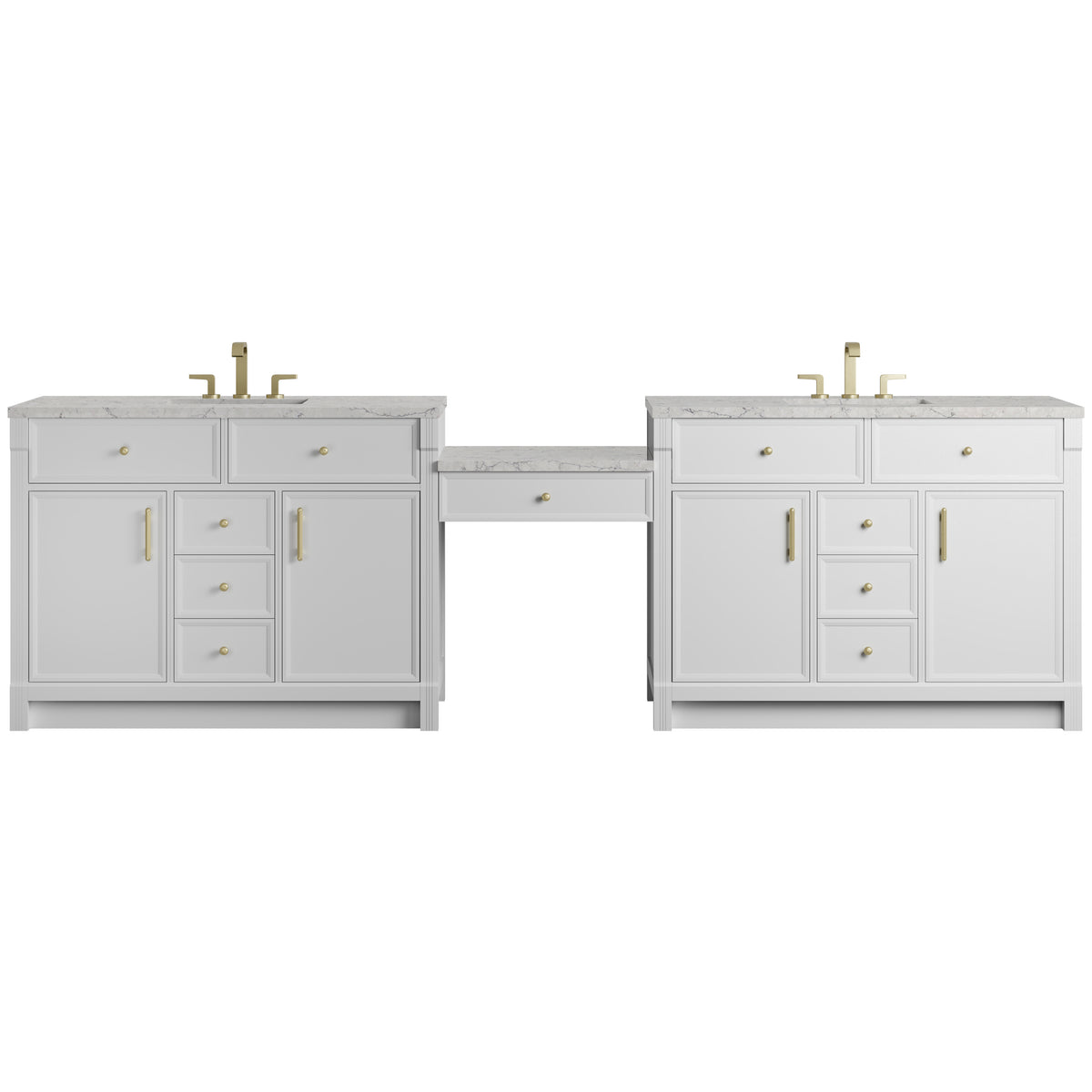 James Martin Bellshire 120" Double Bathroom Vanity, Bright White with Eternal Jasmine Pearl (FreePower) countertop