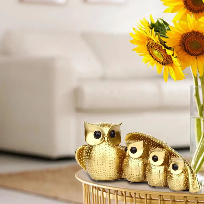 Golden Owl Family Figurine Decorative Tabletop Sculpture by House Of Avana