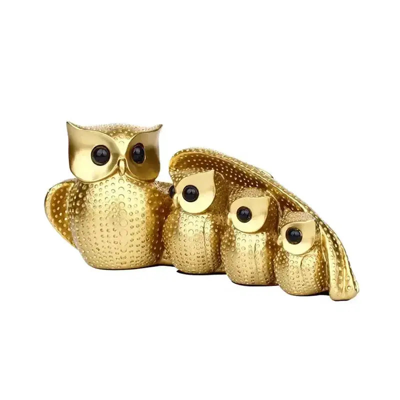 Golden Owl Family Figurine Decorative Tabletop Sculpture by House Of Avana