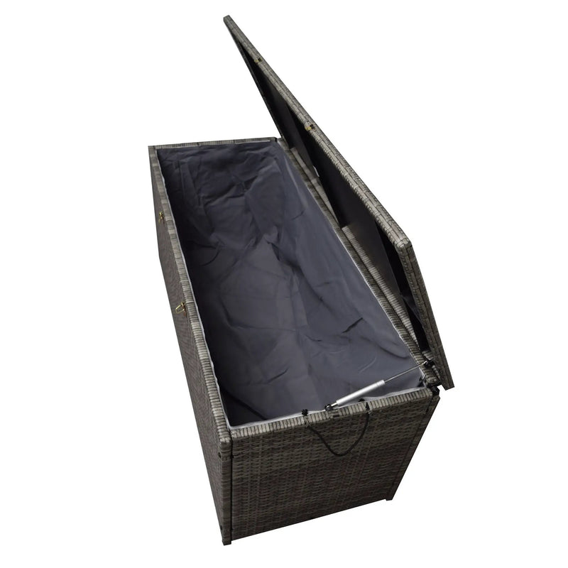 Grey Wicker Patio Deck Box with 113 Gallon Storage and Metal Frame by Sharicks