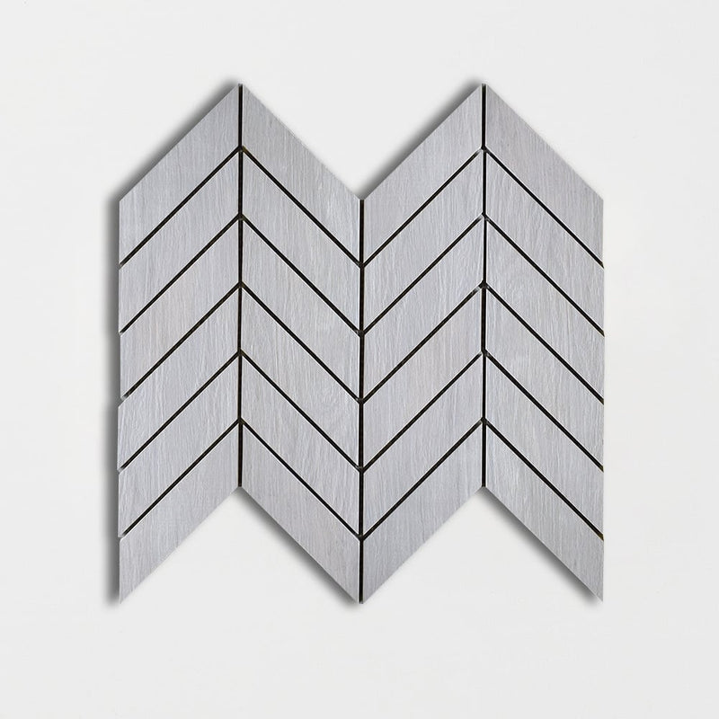 Oxford Gris Matte Chevron Wood Look Porcelain Mosaics 17x7 3/4 Porcelain Matte 8x16 Mosaics