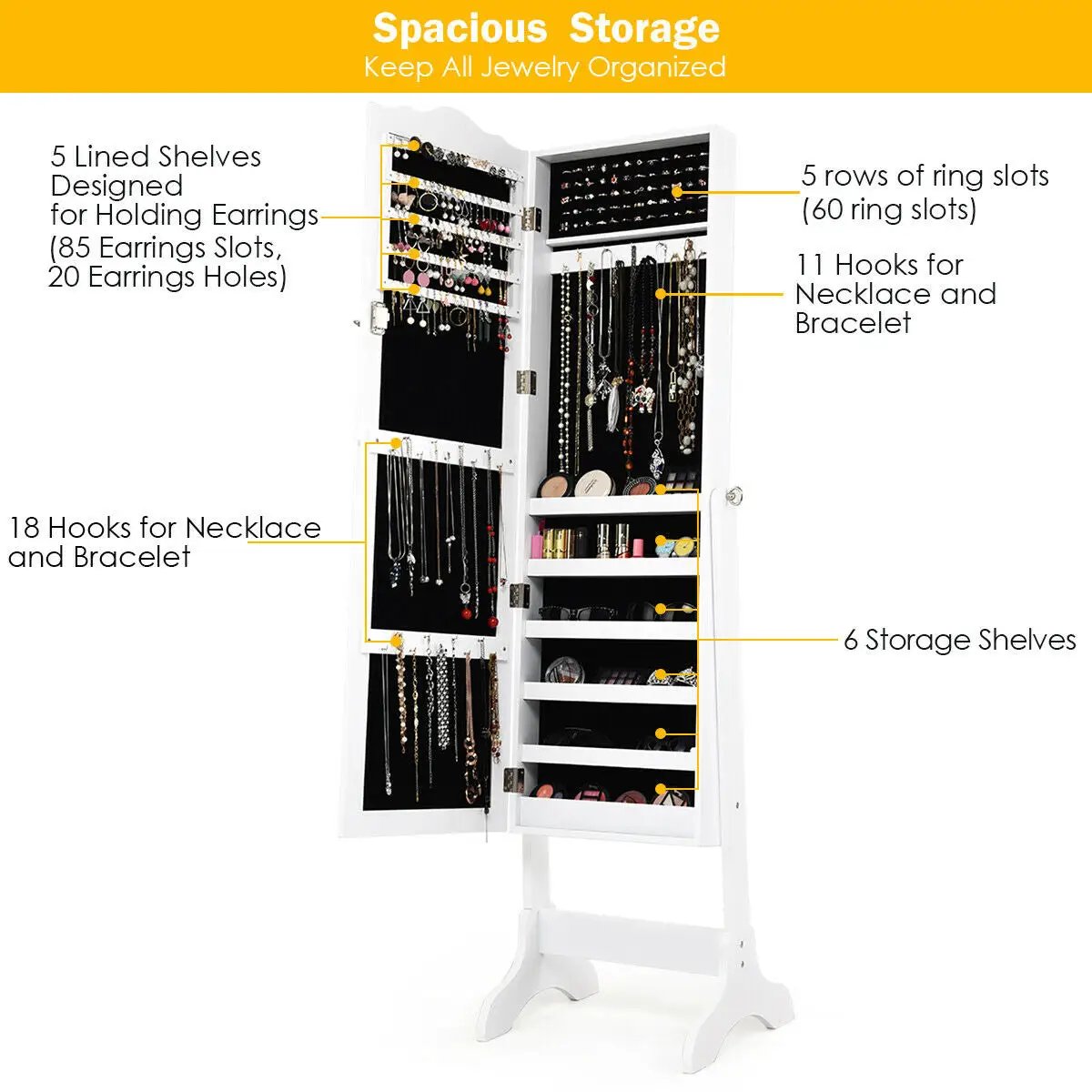Mirrored Lockable Jewelry Cabinet Armoire Organizer Storage Box by DirectDeals