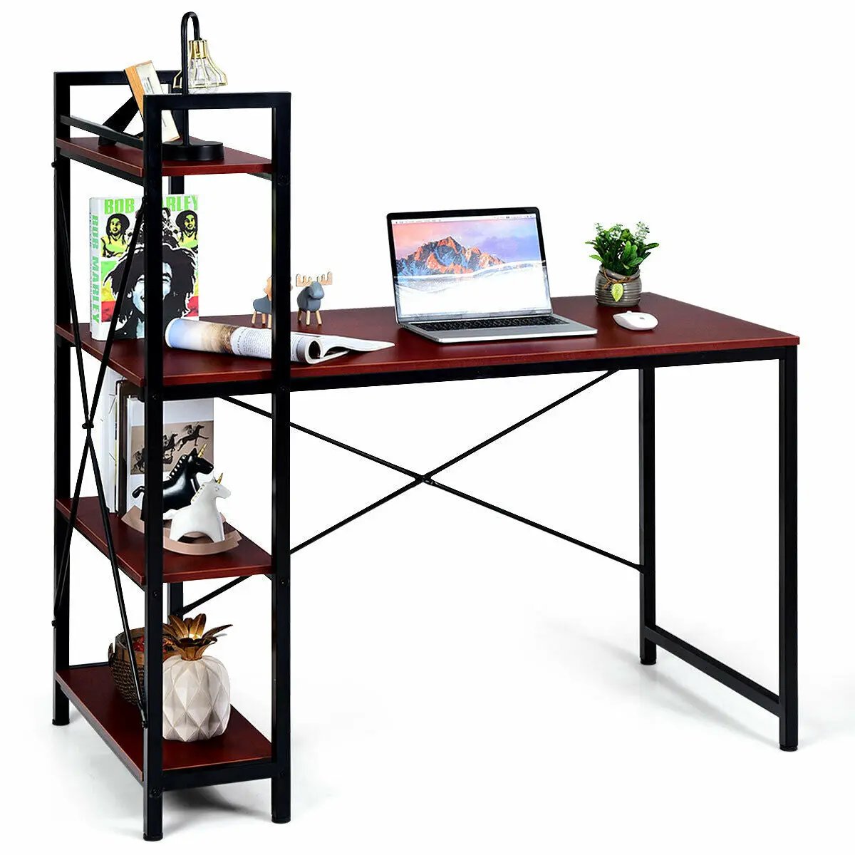 47.5 Inch Writing Study Computer Desk with 4-Tier Shelves by DirectDeals