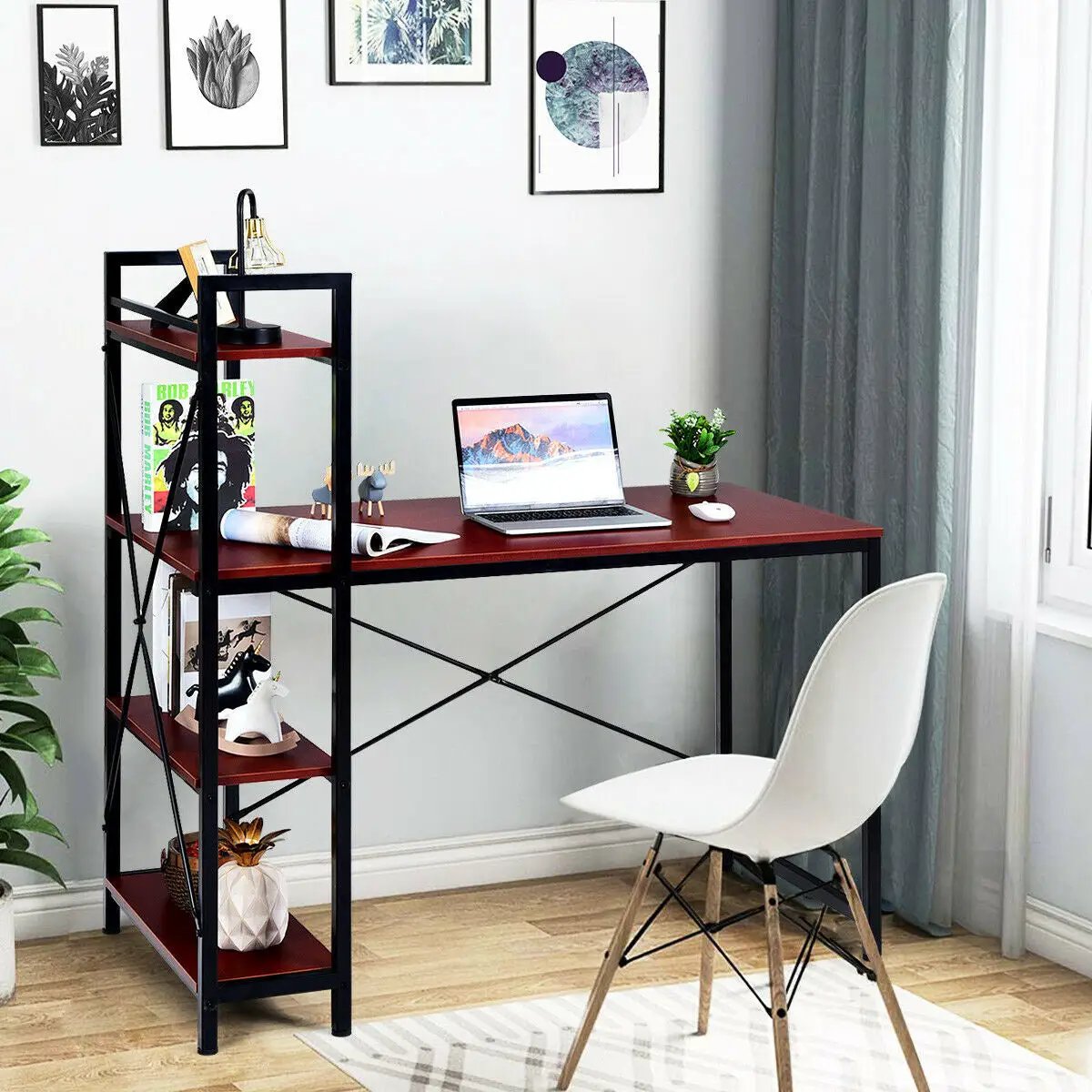 47.5 Inch Writing Study Computer Desk with 4-Tier Shelves by DirectDeals