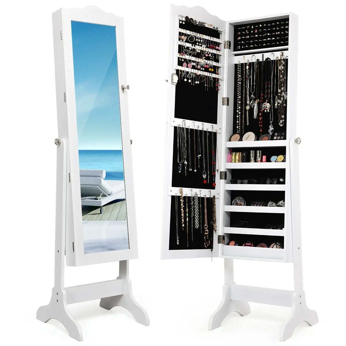 Mirrored Lockable Jewelry Cabinet Armoire Organizer Storage Box by DirectDeals