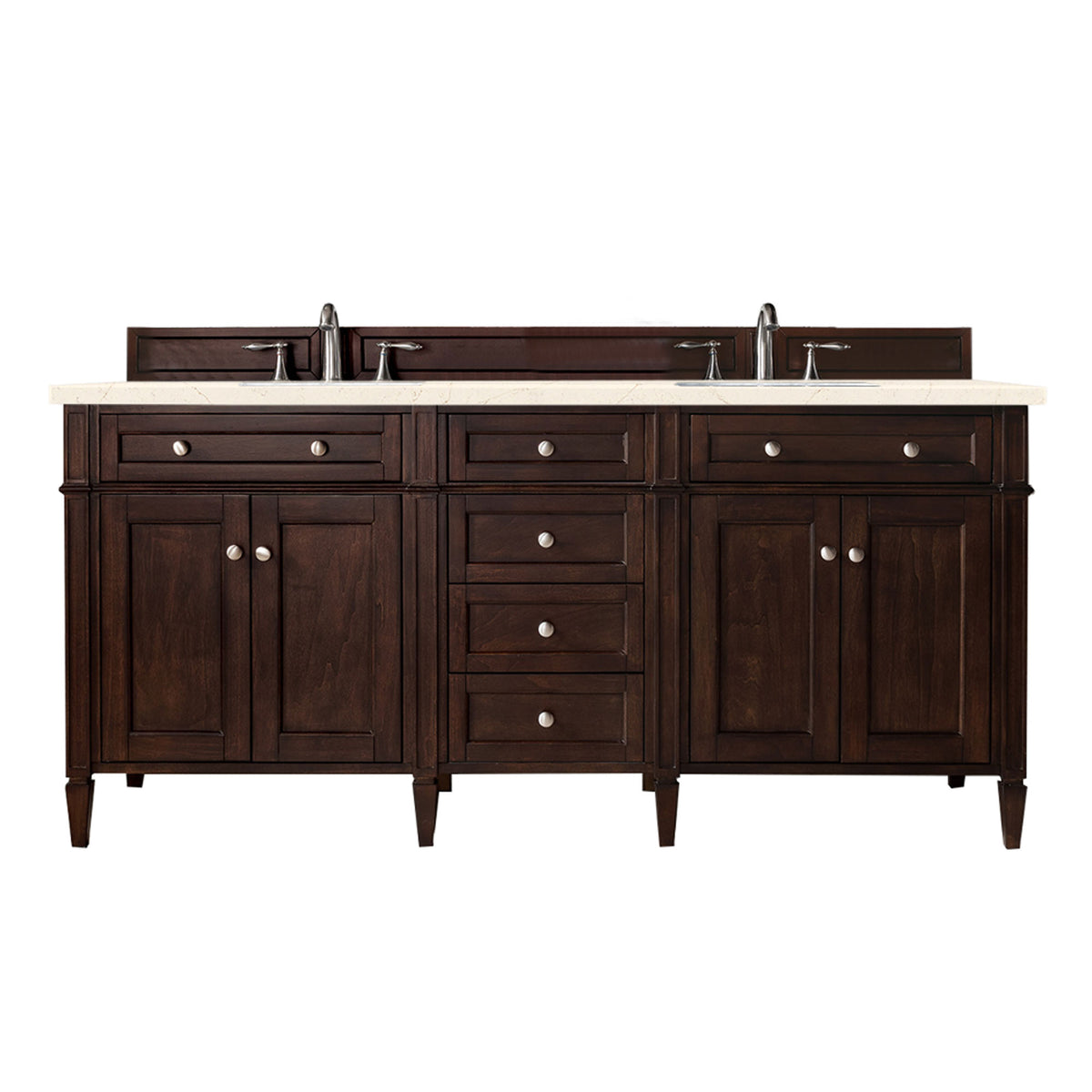 James Martin Brittany 72" Double Bathroom Vanity, Burnished Mahogany with Eternal Marfil countertop
