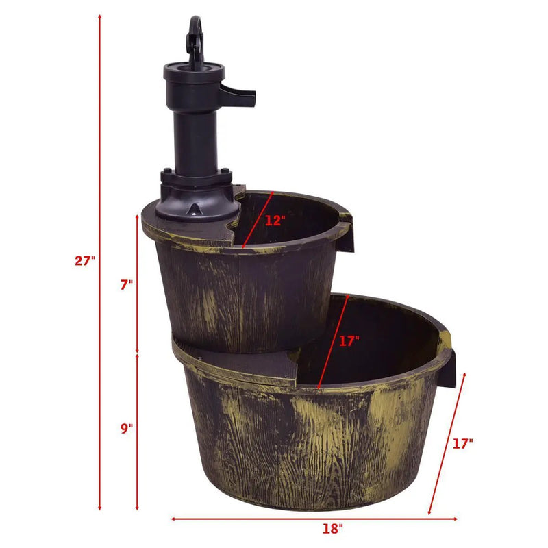 2 Tiers Outdoor Barrel Waterfall Fountain with Pump by DirectDeals
