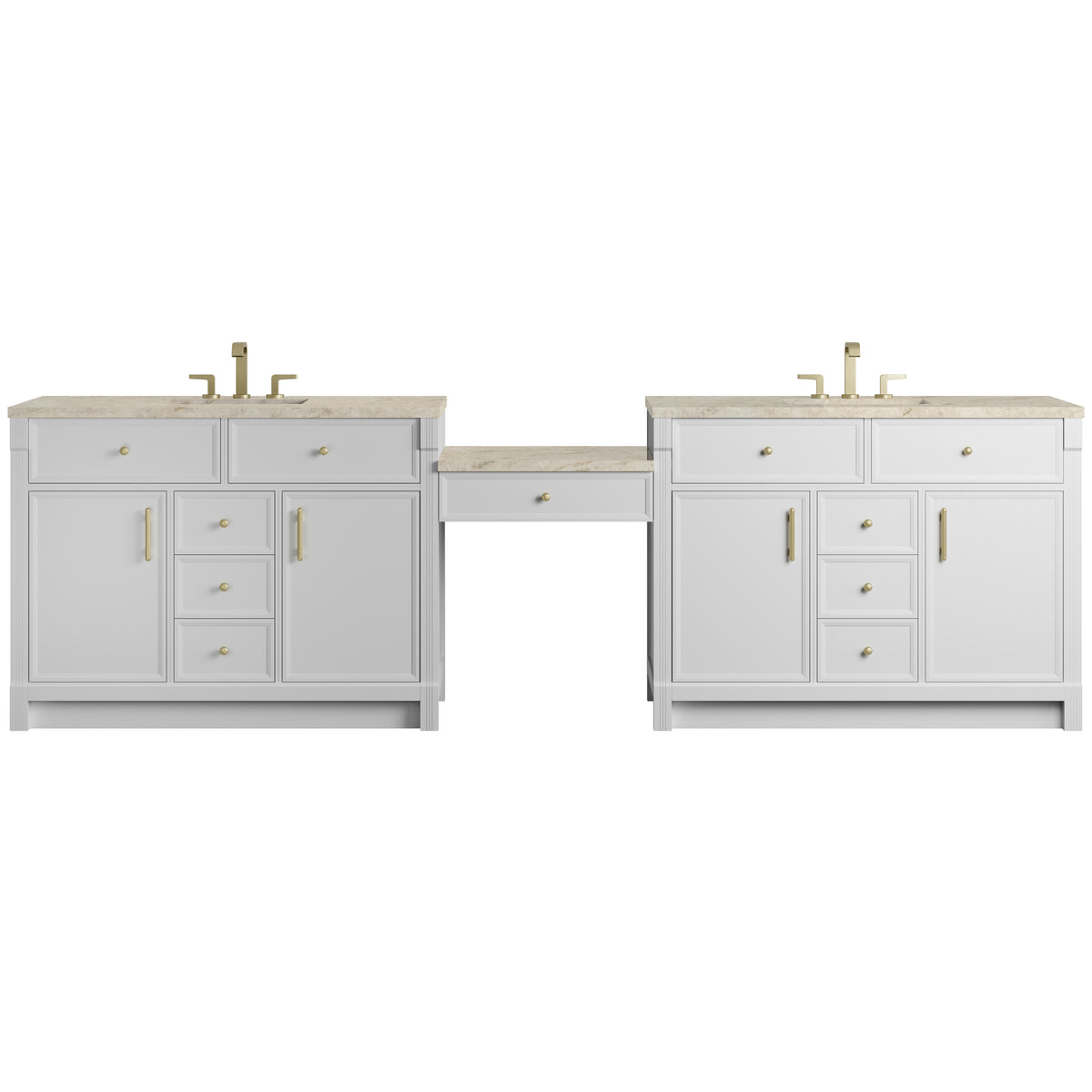 James Martin Bellshire 120" Double Bathroom Vanity, Bright White with Tajnar (FreePower) countertop