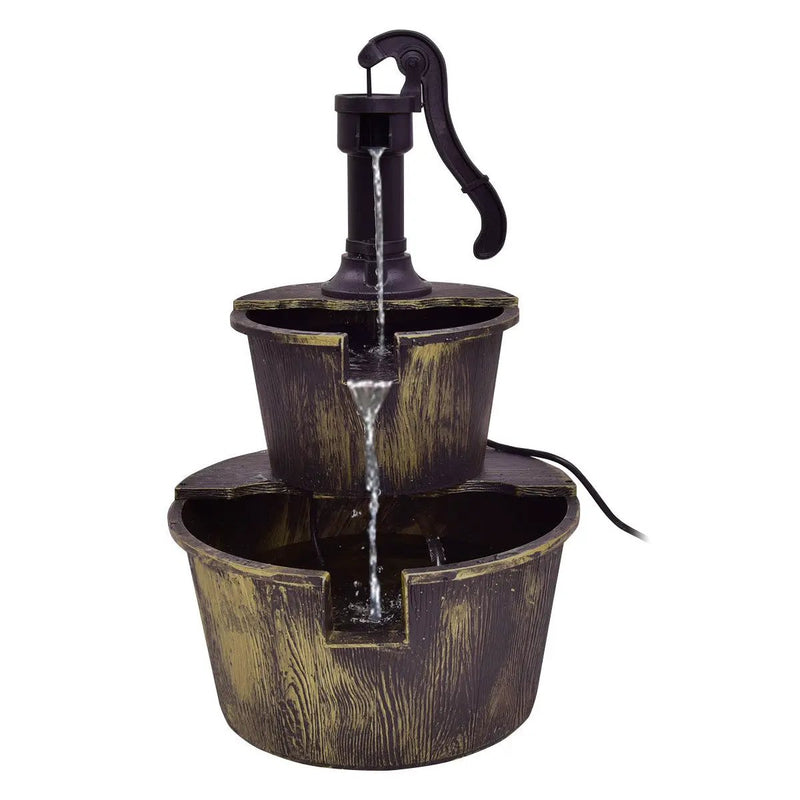 2 Tiers Outdoor Barrel Waterfall Fountain with Pump by DirectDeals