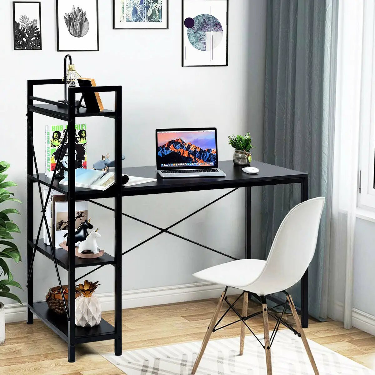 47.5 Inch Writing Study Computer Desk with 4-Tier Shelves by DirectDeals