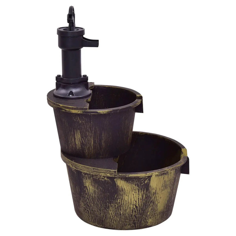 2 Tiers Outdoor Barrel Waterfall Fountain with Pump by DirectDeals