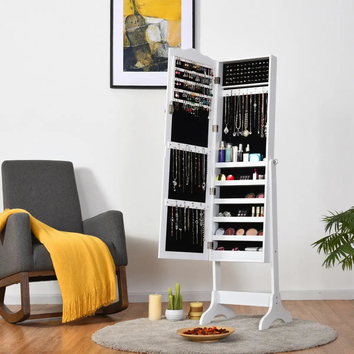 Mirrored Lockable Jewelry Cabinet Armoire Organizer Storage Box by DirectDeals