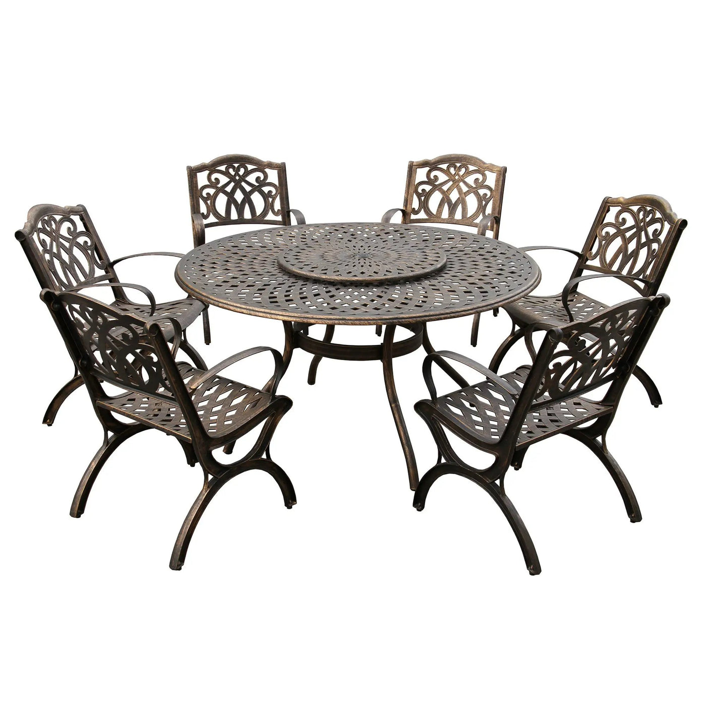 Outdoor Aluminum 7pc Round Patio Dining Set, Lazy Susan, Six Chairs by Sharicks
