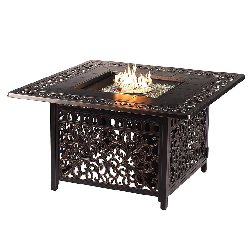 Black Aluminum Fire Table Set with Four Club Chairs by Sharicks