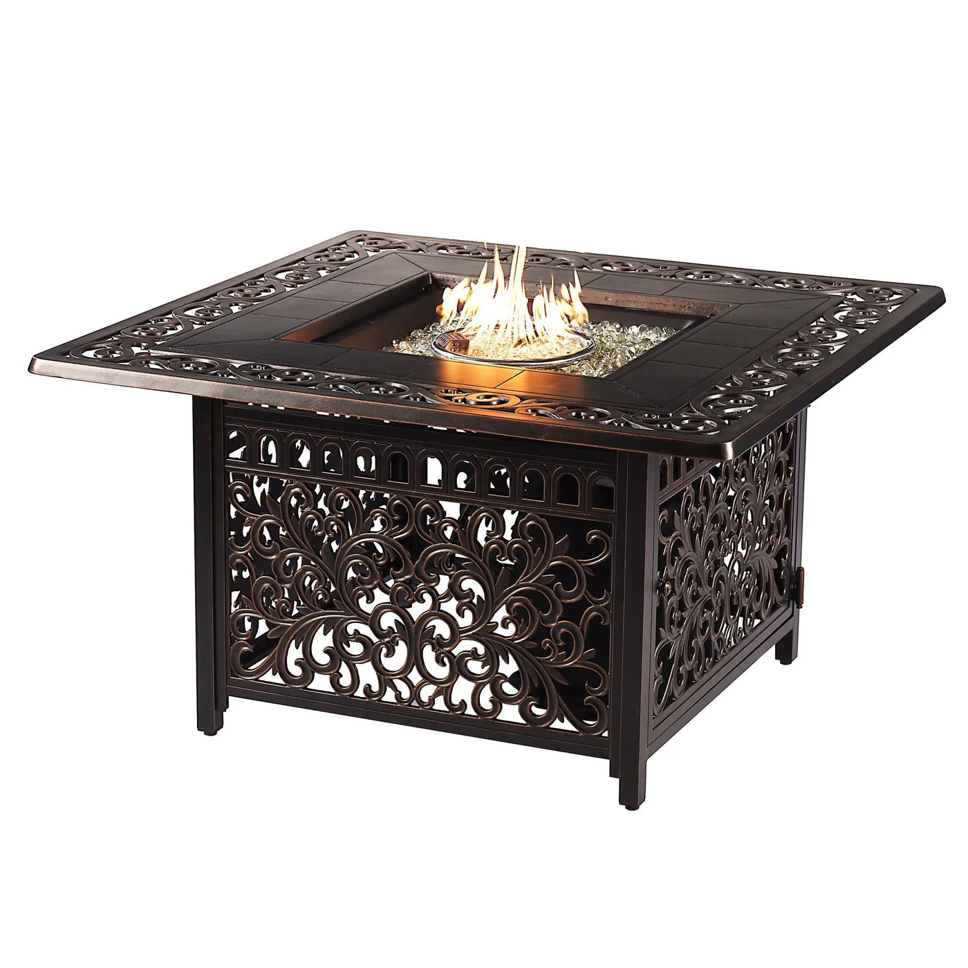 Black Aluminum Fire Table Set with Four Club Chairs by Sharicks
