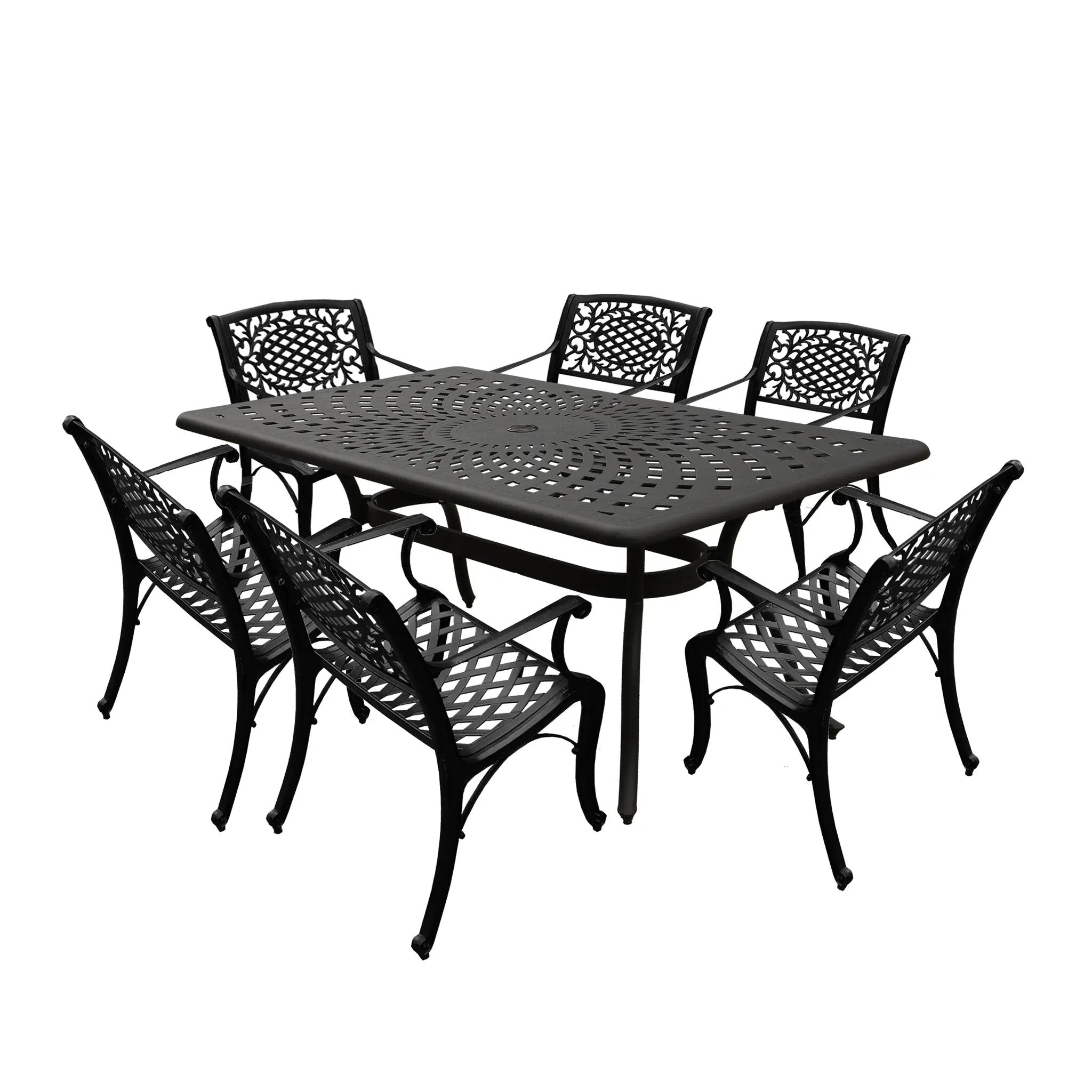 Outdoor Aluminum 7pc Black Rectangular Patio Dining Set and Six Chairs by Sharicks