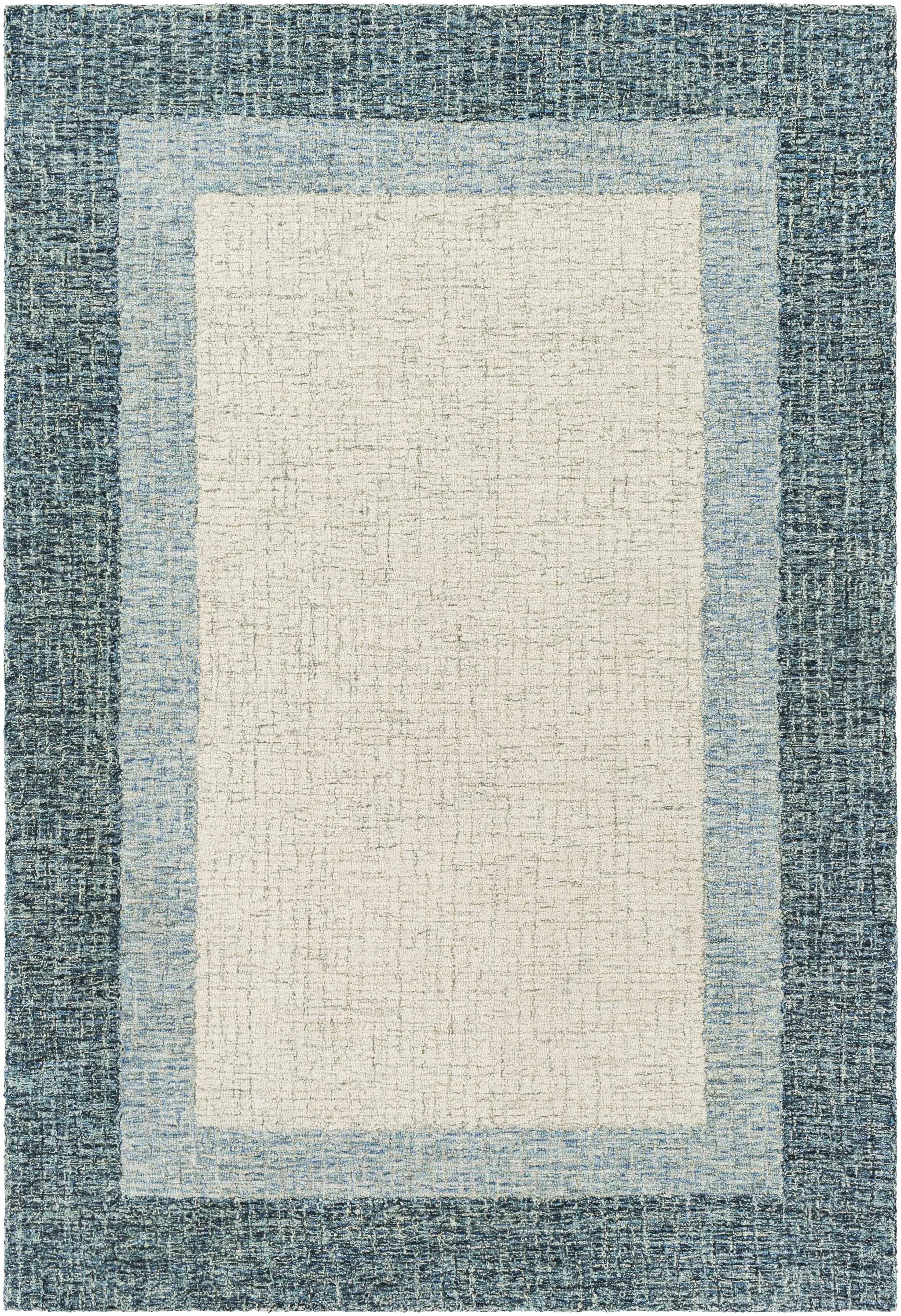 Padada Green Bordered Cream Wool Rug by Boutique Rugs