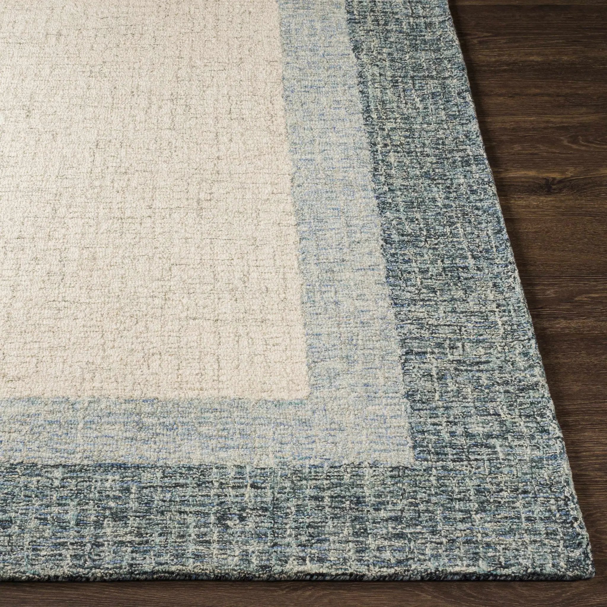 Padada Green Bordered Cream Wool Rug by Boutique Rugs