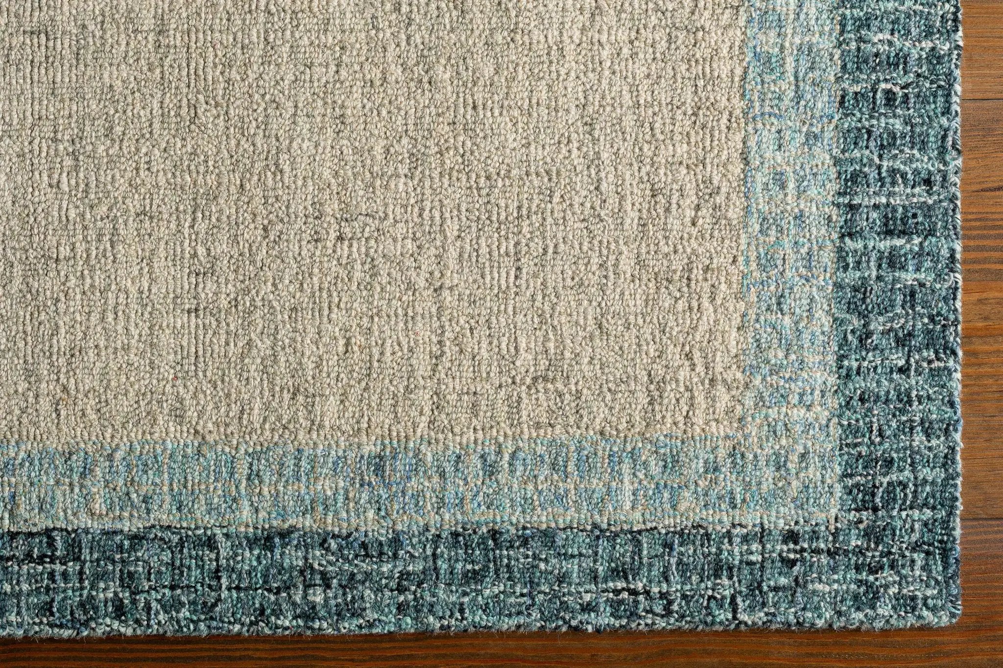 Padada Green Bordered Cream Wool Rug by Boutique Rugs