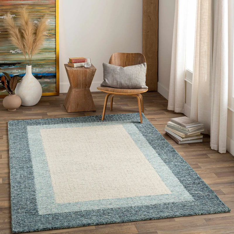 Padada Green Bordered Cream Wool Rug by Boutique Rugs