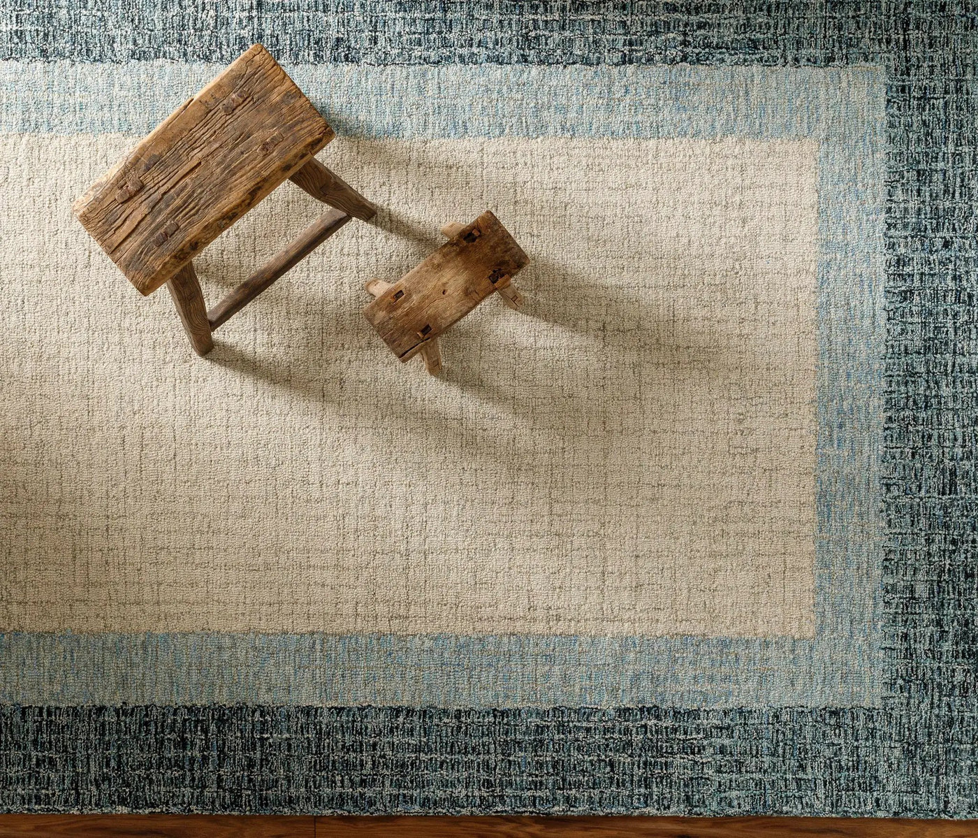 Padada Green Bordered Cream Wool Rug by Boutique Rugs