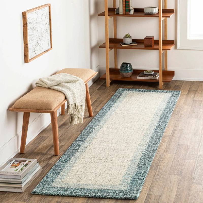 Padada Green Bordered Cream Wool Rug by Boutique Rugs