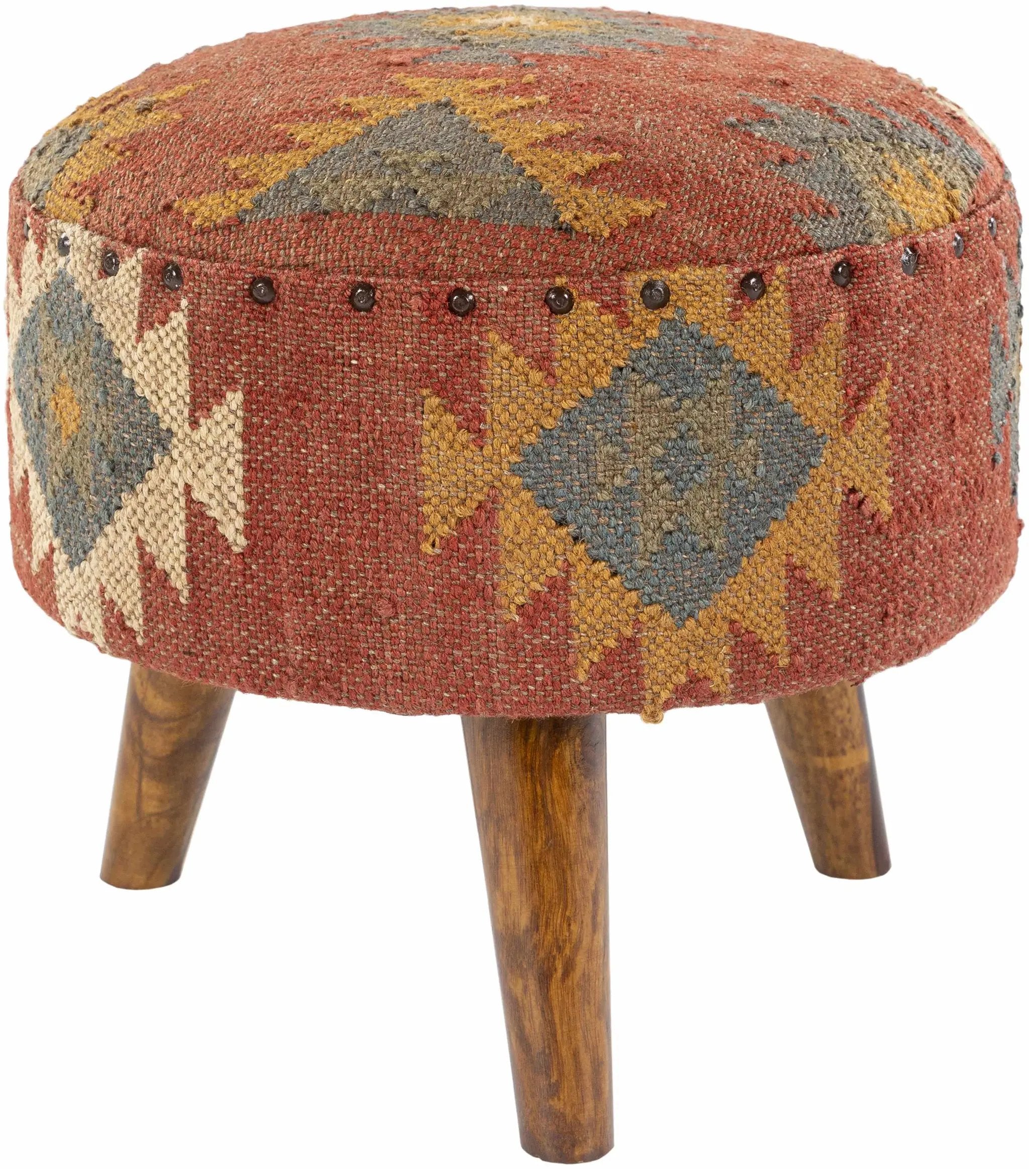 Brick Red Wood Frame Ottoman Stool by Boutique Rugs