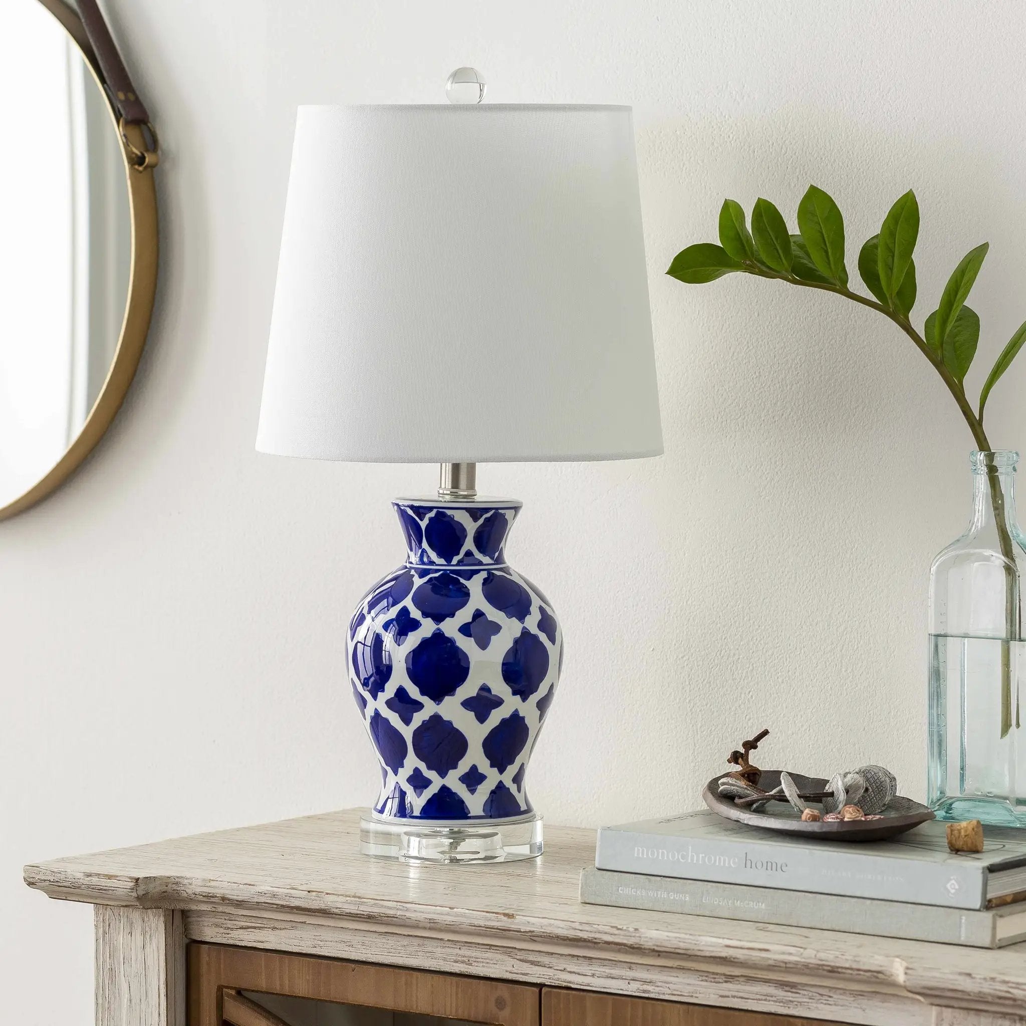 Pangian White & Blue Patterned Ceramic Table Lamp by Boutique Rugs