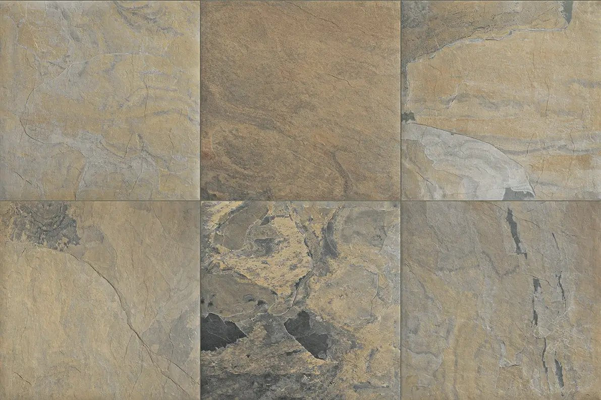 Frontier20 Rustic Gold Linear Cover Drain Set Slate Look Porcelain Moldings 24x24 by landmarkceramics