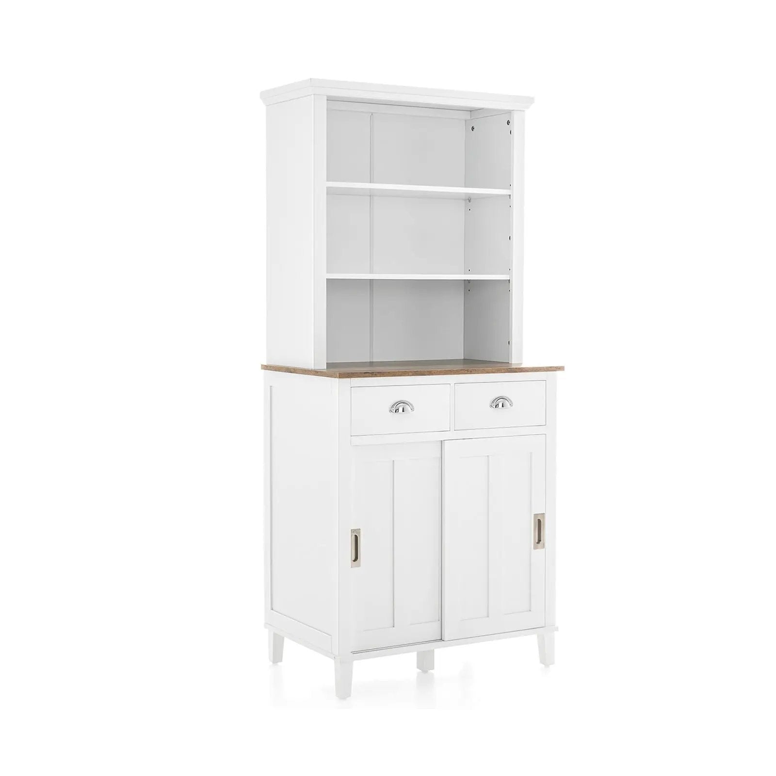 Freestanding Kitchen Pantry with Hutch Sliding Door and Drawer-White by DirectDeals