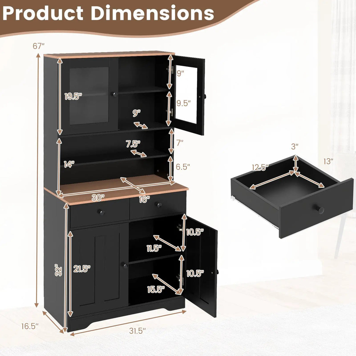 Pantry Cabinet with 2 Removable Shelves by DirectDeals
