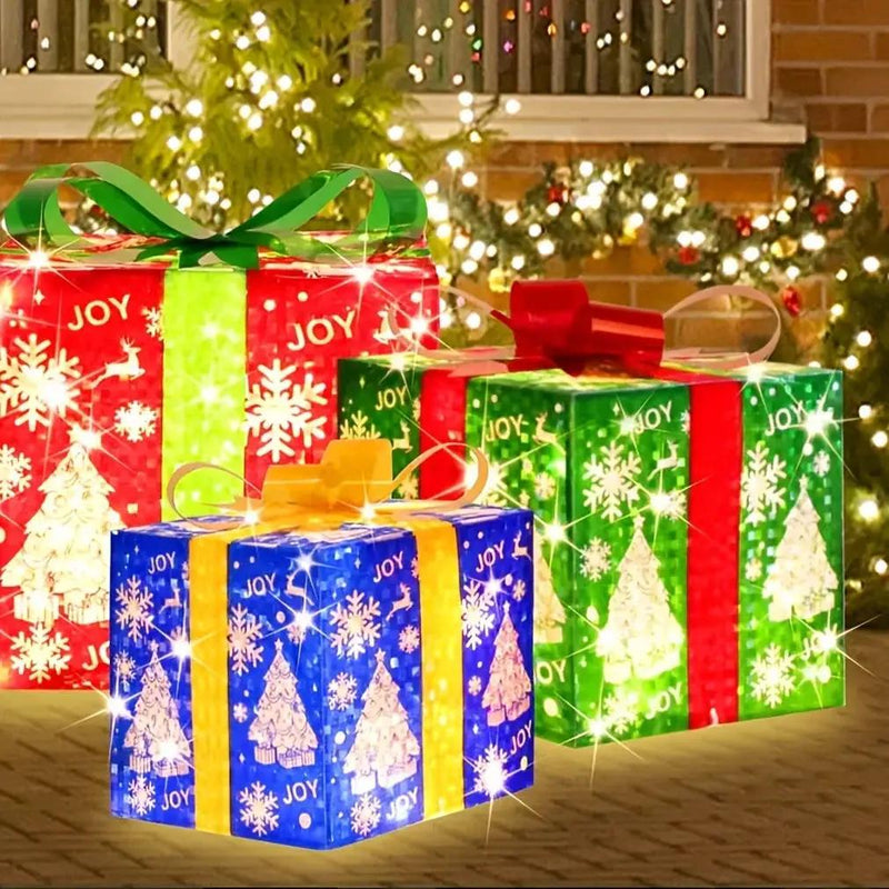 Paper 3-Piece Lighted Christmas Gift Boxes Set by House Of Avana