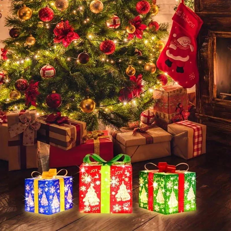 Paper 3-Piece Lighted Christmas Gift Boxes Set by House Of Avana