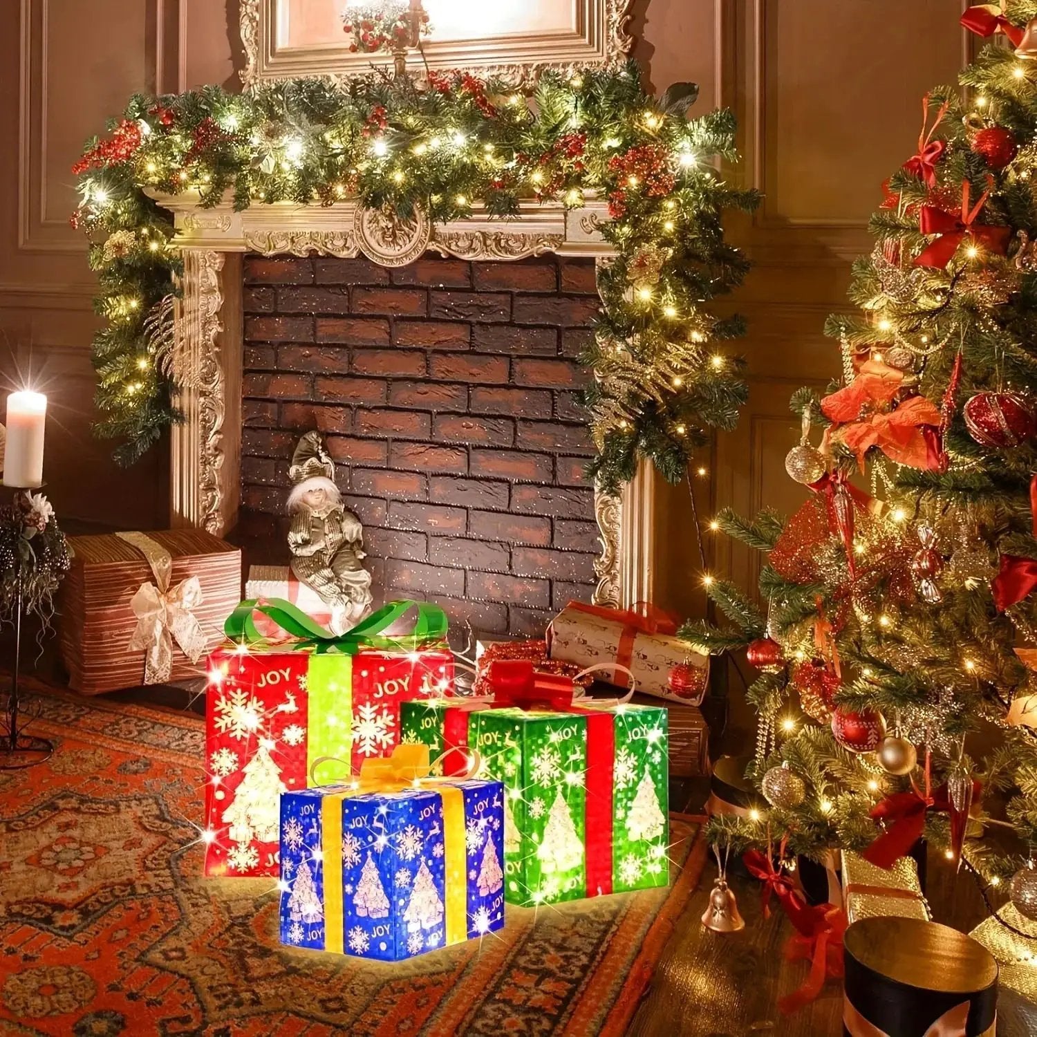 Paper 3-Piece Lighted Christmas Gift Boxes Set by House Of Avana
