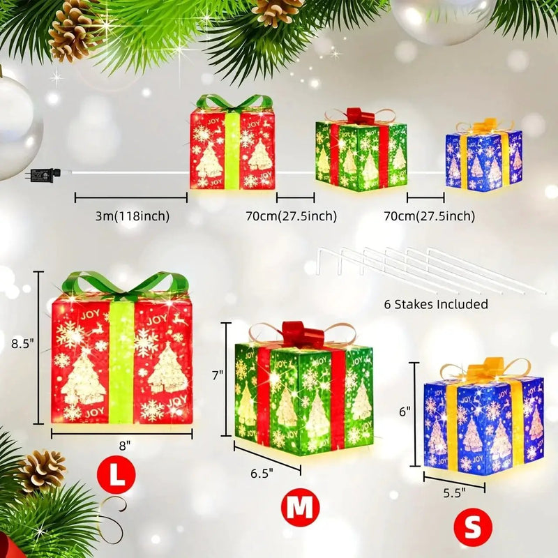 Paper 3-Piece Lighted Christmas Gift Boxes Set by House Of Avana