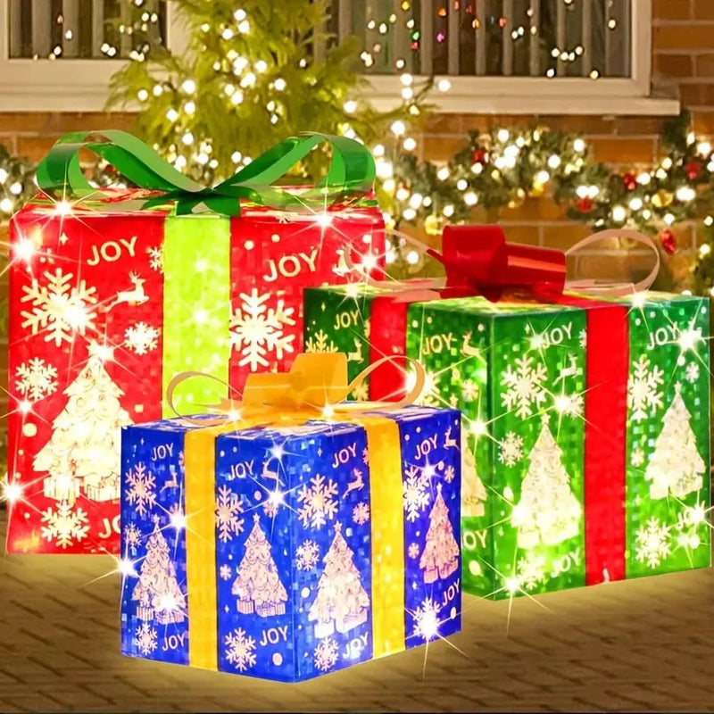 Paper 3-Piece Lighted Christmas Gift Boxes Set by House Of Avana