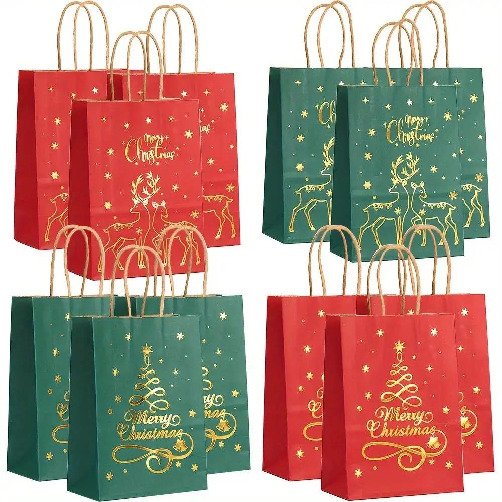 Paper Christmas Gift Bags 12-Pack with Golden Handles by House Of Avana