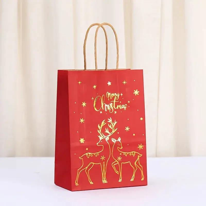 Paper Christmas Gift Bags 12-Pack with Golden Handles by House Of Avana