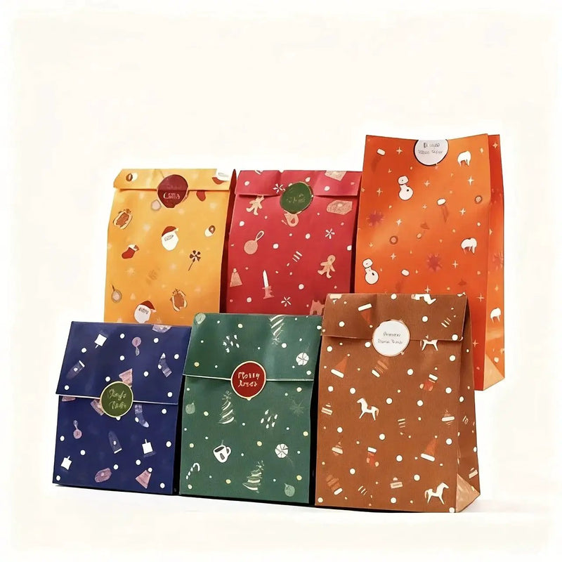 Paper Christmas Gift Bags Set of 12 with Holiday Designs by House Of Avana