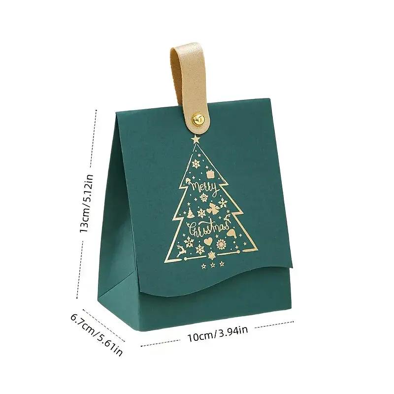 Paper Gift Bags with Leather Handles, Red & Green Foil Tree Design by House Of Avana