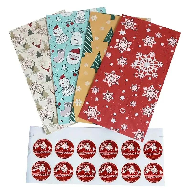 Paper Gift Bags with Red Sealing Stickers, 24pcs Set of Christmas Snowflake Designs by House Of Avana