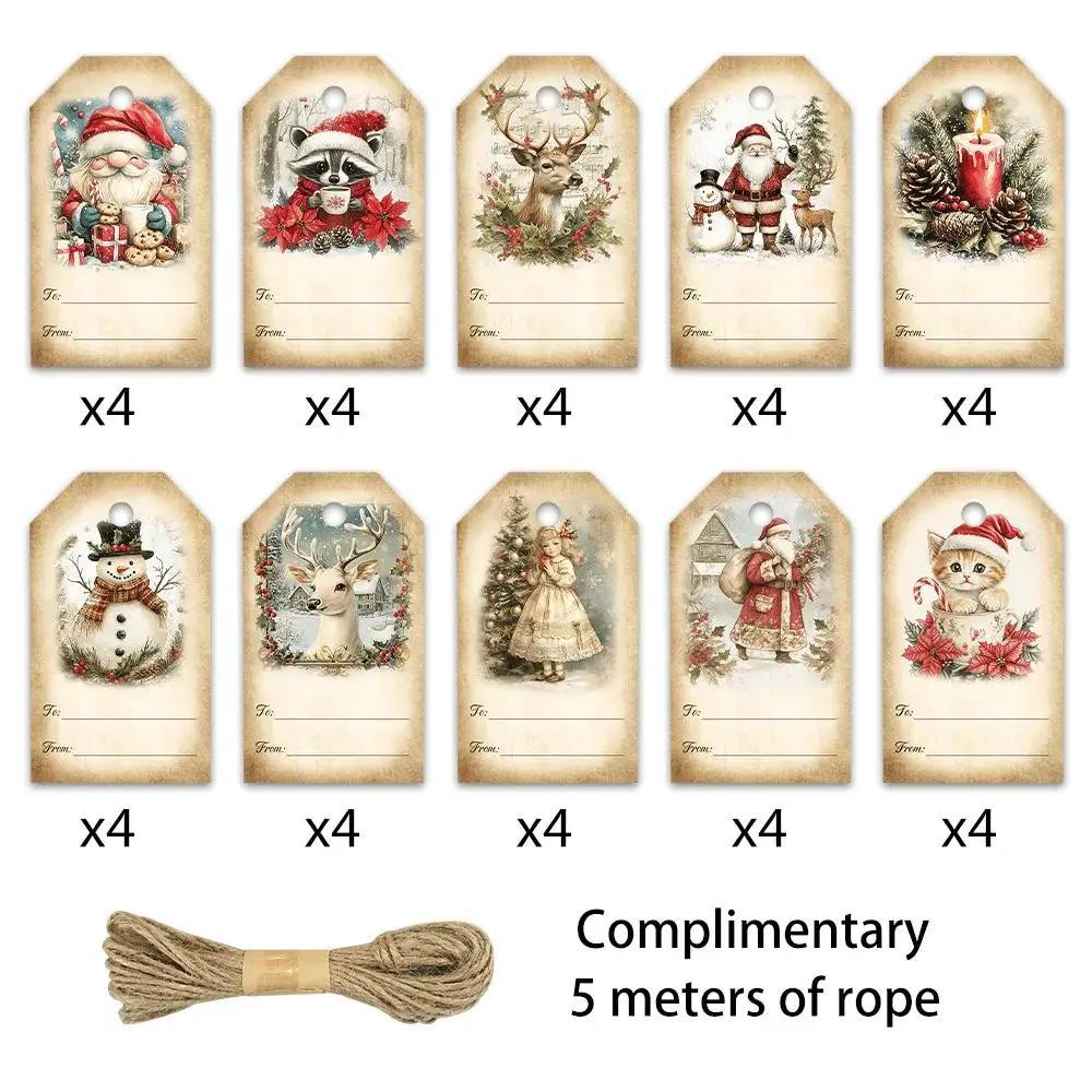 Paper Gift Tags with Santa, Snowmen, Deer - 40pcs Labels by House Of Avana