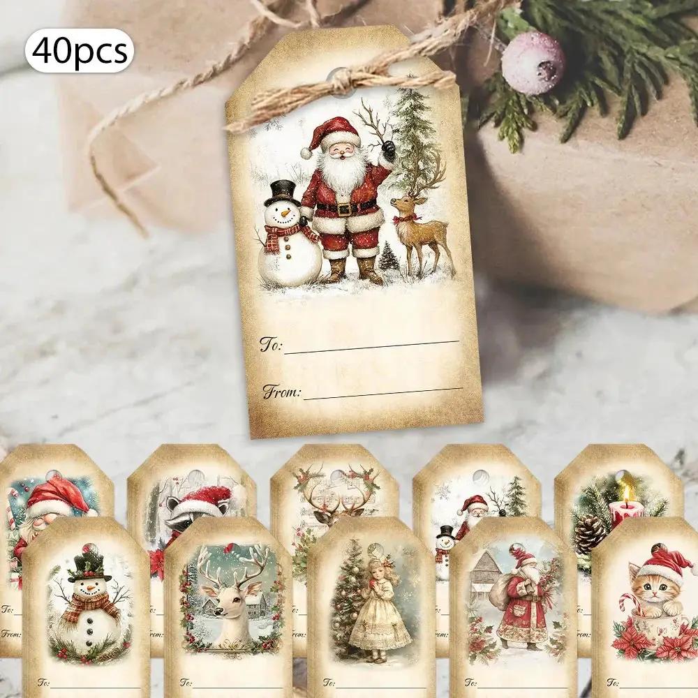 Paper Gift Tags with Santa, Snowmen, Deer - 40pcs Labels by House Of Avana