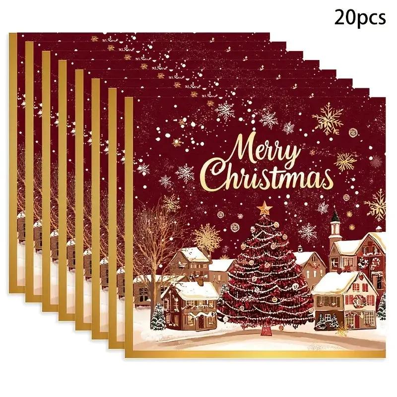 Paper Table Napkins 20-Pack Red and Golden Snowflakes Winter Design by House Of Avana