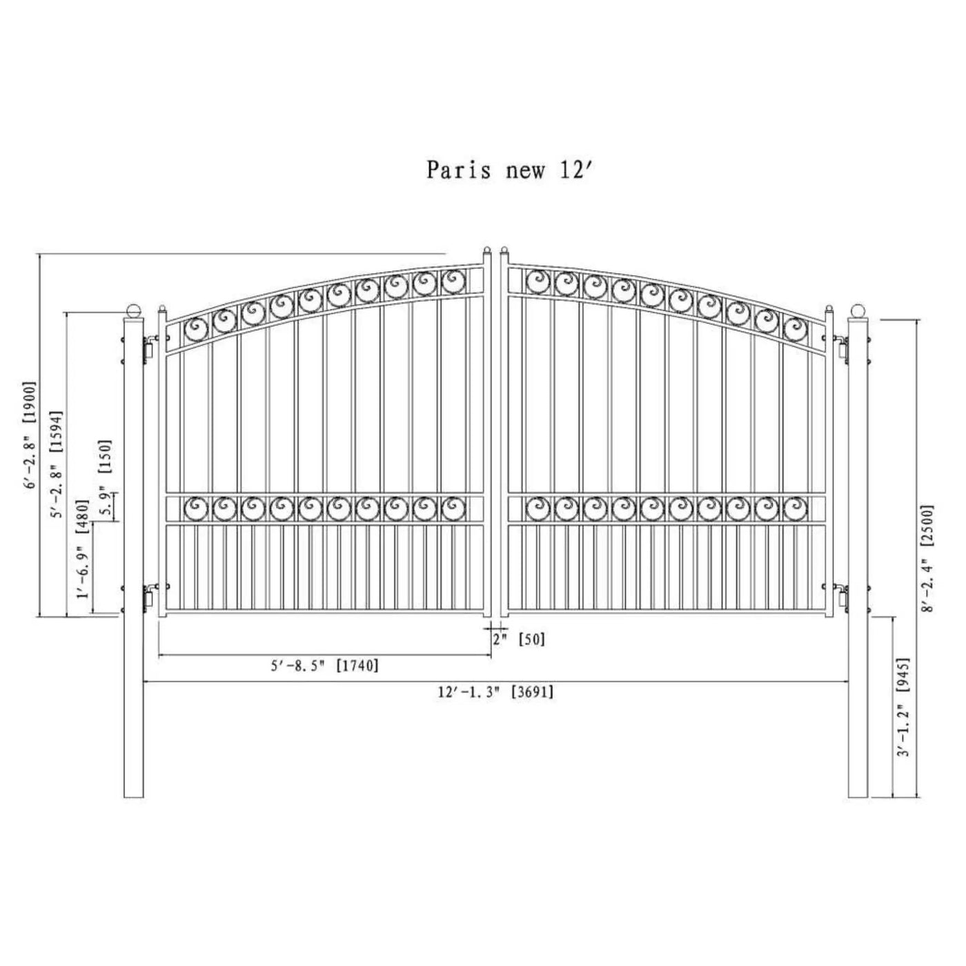 [12-18FT] Heavy-Duty Paris-Style Steel Premium Dual-Swing Driveway Gate (SAK97031) by SAKSBY WHOLESALE