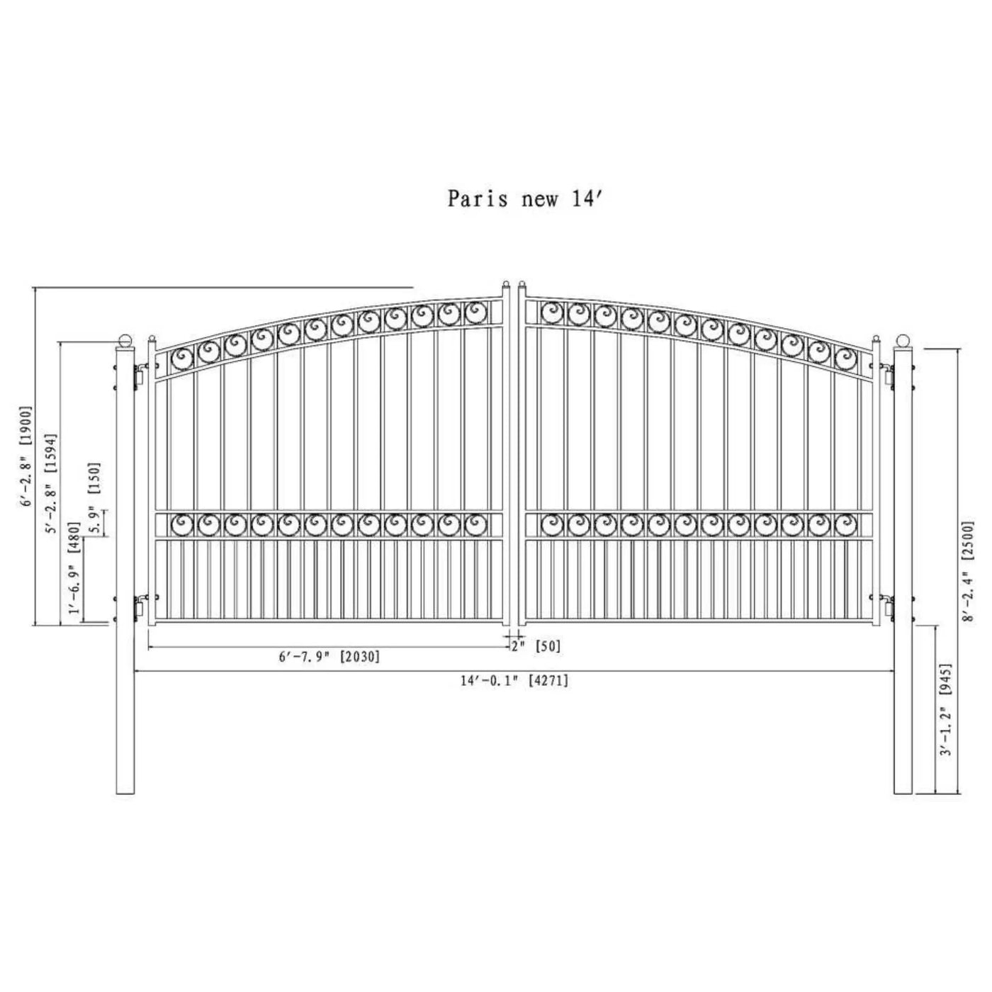 [12-18FT] Heavy-Duty Paris-Style Steel Premium Dual-Swing Driveway Gate (SAK97031) by SAKSBY WHOLESALE