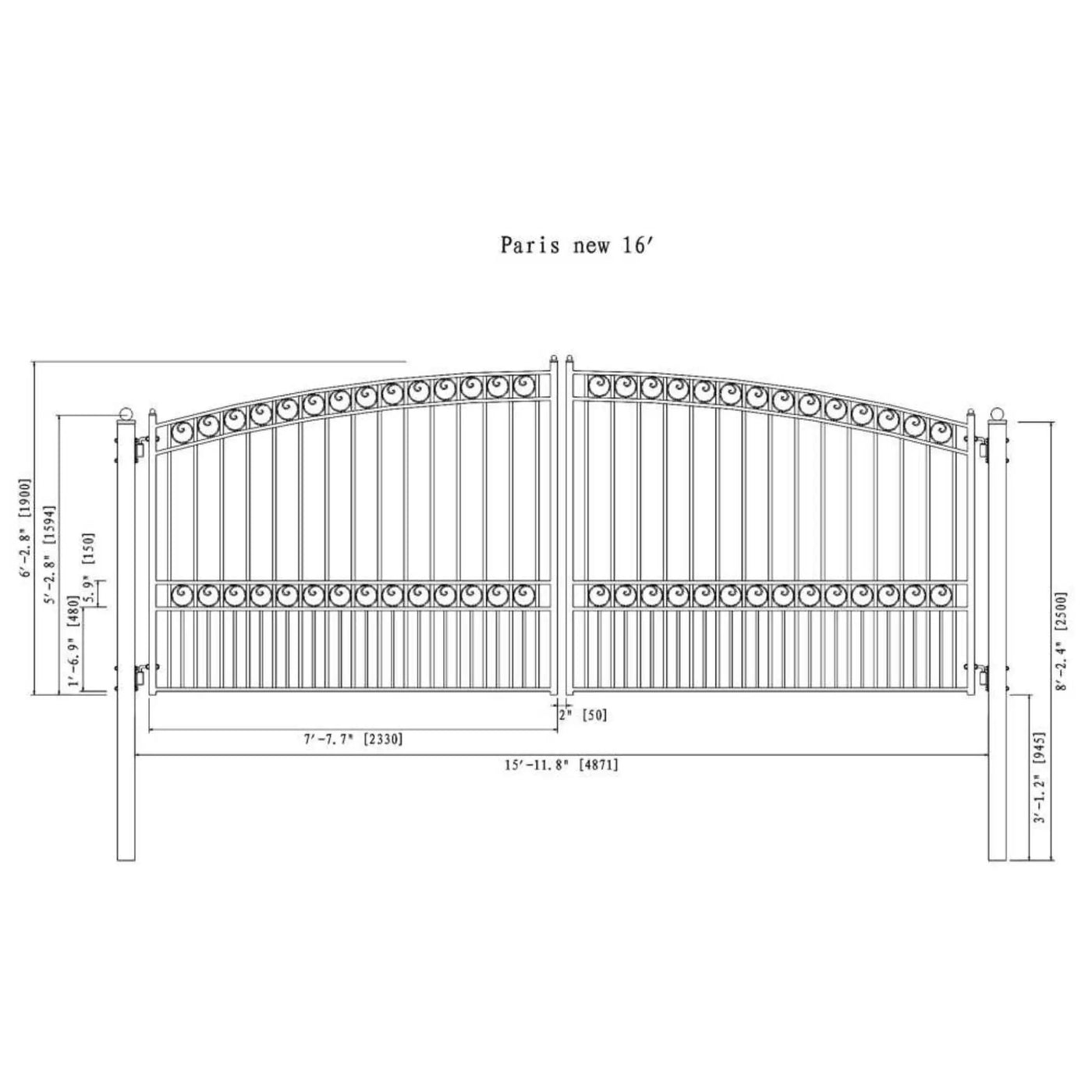 [12-18FT] Heavy-Duty Paris-Style Steel Premium Dual-Swing Driveway Gate (SAK97031) by SAKSBY WHOLESALE