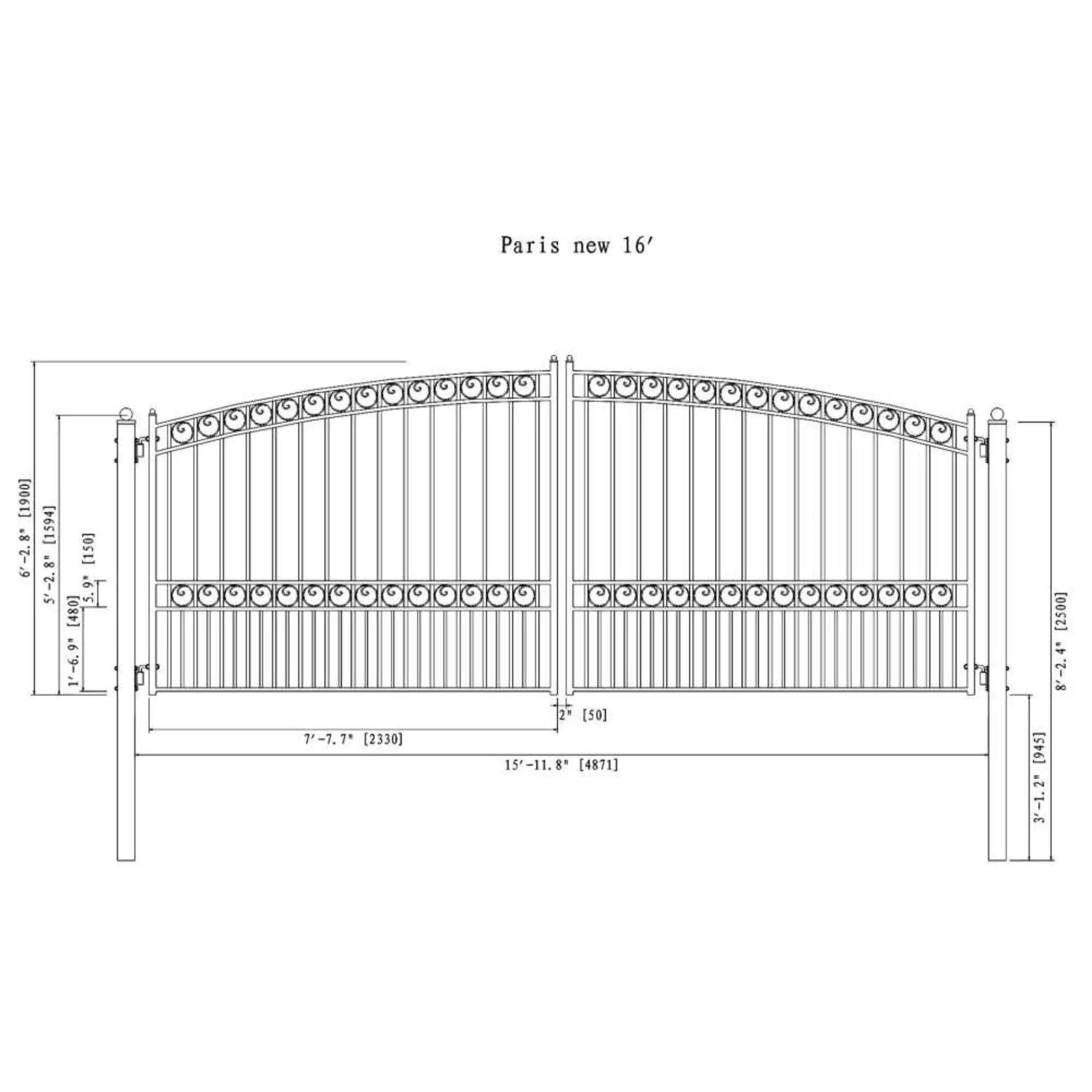 [12-18FT] Heavy-Duty Paris-Style Steel Premium Dual-Swing Driveway Gate (SAK97031) by SAKSBY WHOLESALE